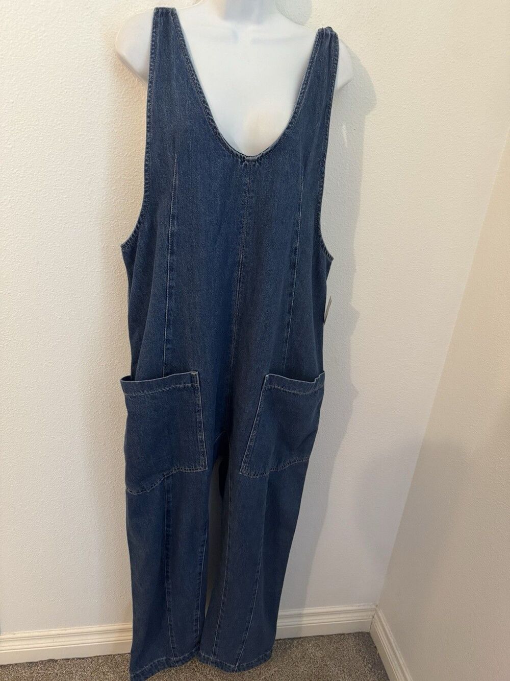 Free People High Roller Denim Jumpsuit Blue Size M Slouchy New Boho Fall